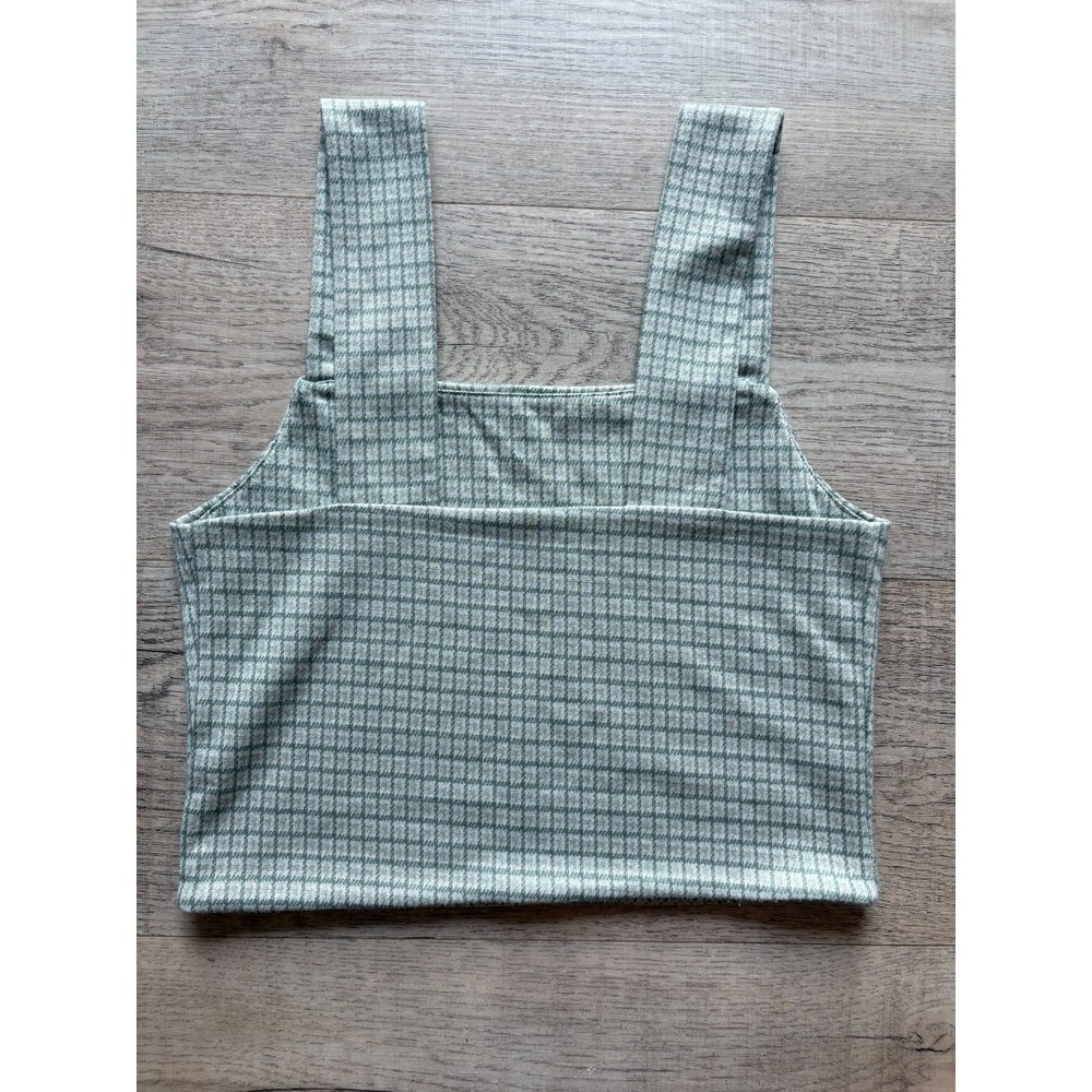 American Eagle Crop Top‎ Tank Women's Small Preppy Green Checkered Pattern - Picture 2 of 5